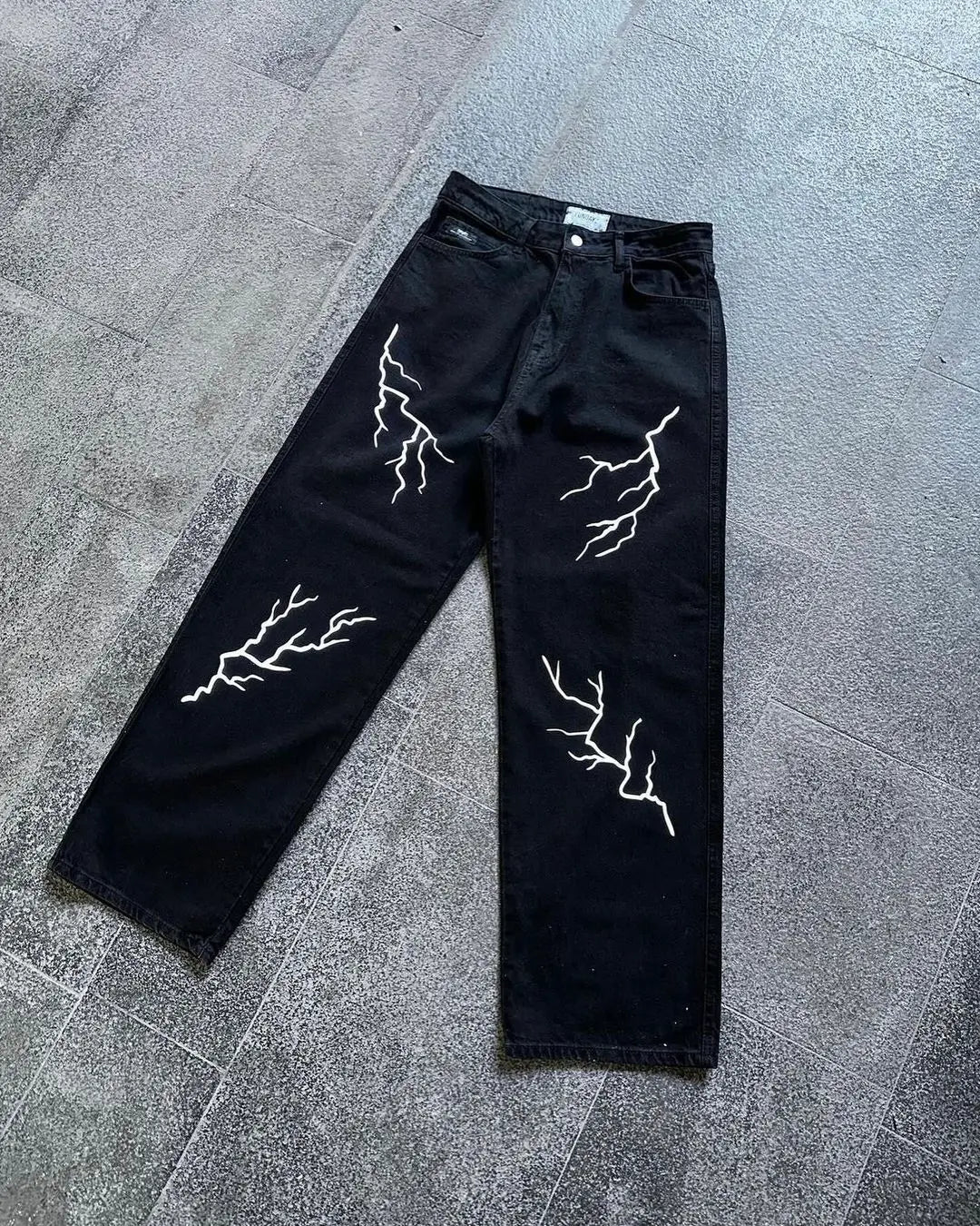 Hearujoy Harajuku fashion mens women’s jeans lightning graphic wide leg jean streetwear y2k denim cuples high waist pants men clothing