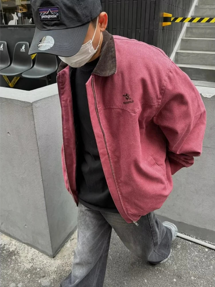 HEARUJOY  -  Retro Spring Jackets Men Women Bomber Loose High Street Hip Hop Motorcycle Color Block Coat Autumn Short Zipper Vintage Outwear