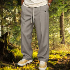 HEARUJOY  -  Fashionable Mens Solid Color Trousers Spring Autumn Streetwear Casual Drawstring Pants Men Stylish Loose Straight Trousers