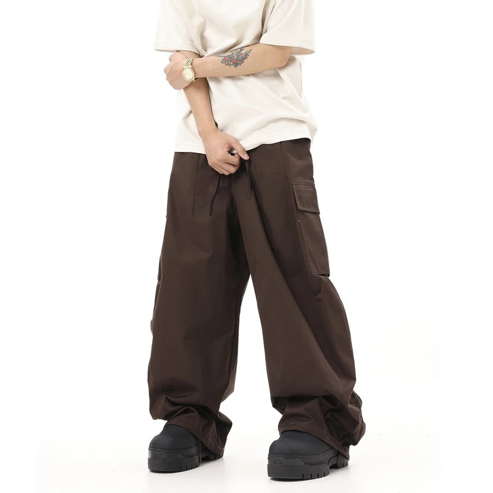 Hearujoy Spring And Autumn New American Retro Legged Loose Overalls Hip Hop Versatile Solid Color Wide Leg Floor-Mopping Casual Pant