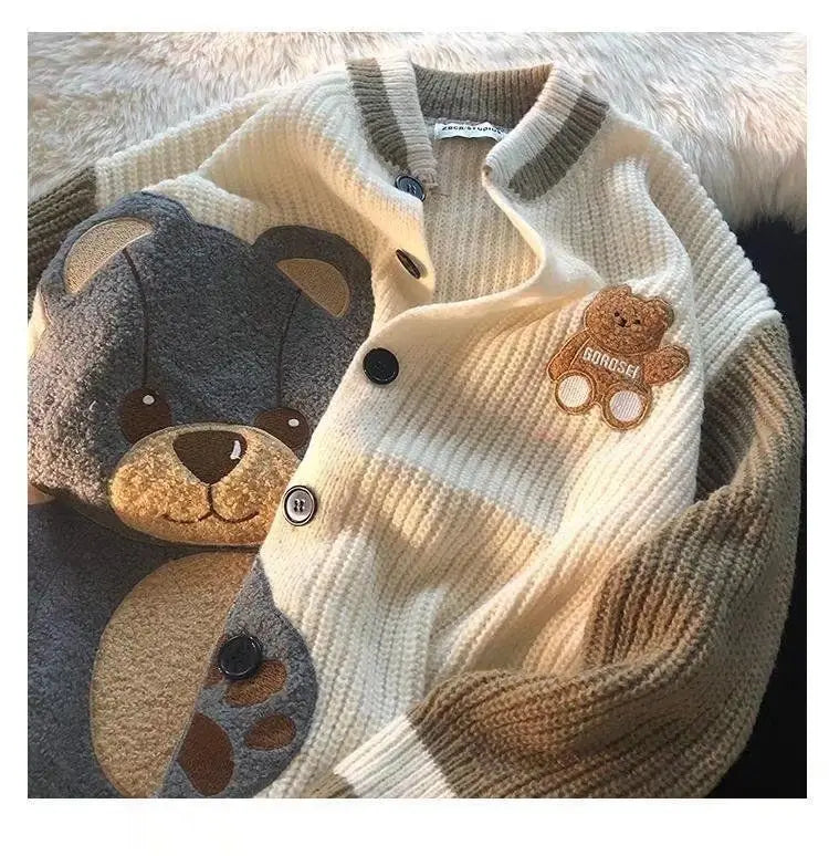 HEARUJOY  -  Bear Cardigan Sweater Men Women Design Knitted Sweater Lazy Couple Jacket Trendy