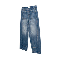 Hearujoy Distressed Logging Turquoise Jeans for Men and Women Streetwear Washed Baggy Denim Trousers Ripped Hole Loose Cargo Pants