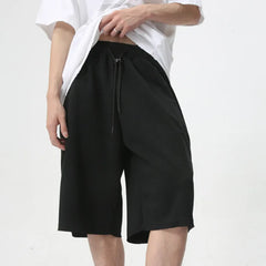 Hearujoy Simple Solid Color Men's Shorts Knee Length Wide Leg Drawstring Lace Male Fashion Trousers New Stylish Summer 9C6093