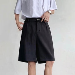 Hearujoy Metal Buckle Suit Shorts Korean Style Loose Summer Trend  Male Pants Casual Zipper Solid Color Loose 9C5337