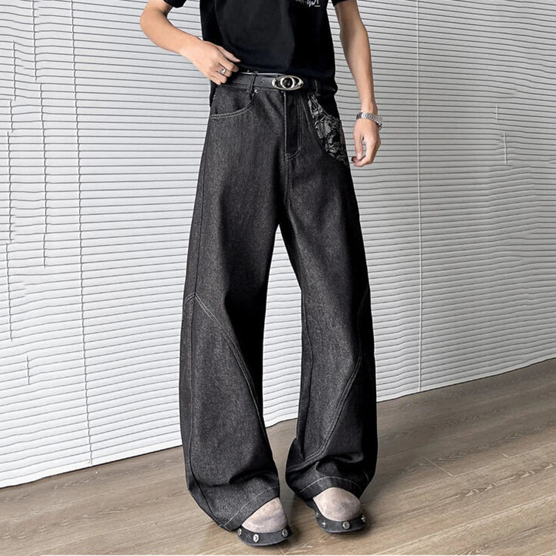 HEARUJOY  -  New Summer Men's Denim Pants Jacquard Patchwork Contrast Color 2025 Trousers Straight Leg Loose Male Boot-cut Jeans