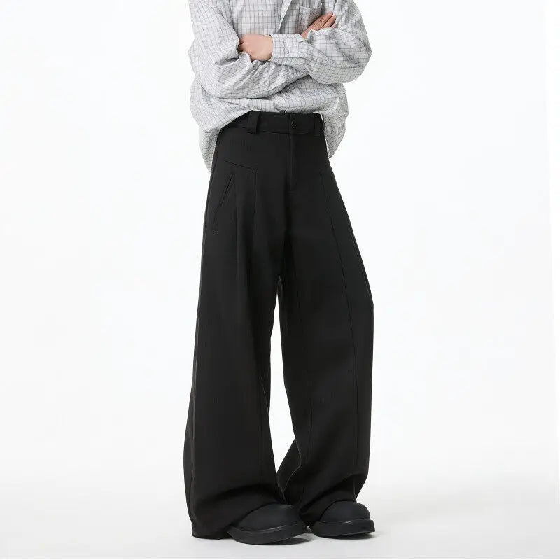 HEARUJOY  -  Apricot Suit Pants Men Society Mens Black Dress Pants Korean Loose Wide Leg Pants Mens Office Formal Trousers Large Size 4XL
