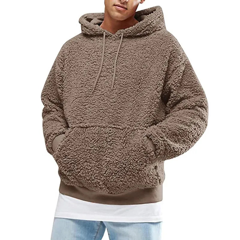 HEARUJOY  -  Autumn Winter MenS Fleece Lined Hooded Sweatshirt Cozy Warm Pullover Soft Fluffy Casual Streetwear Trendy Thickened Long Sleeve