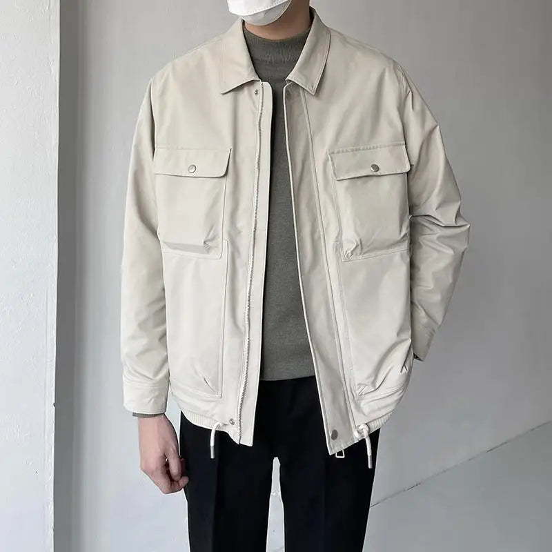HEARUJOY  -  Lapel men's spring and autumn casual workwear Korean style fashion black short