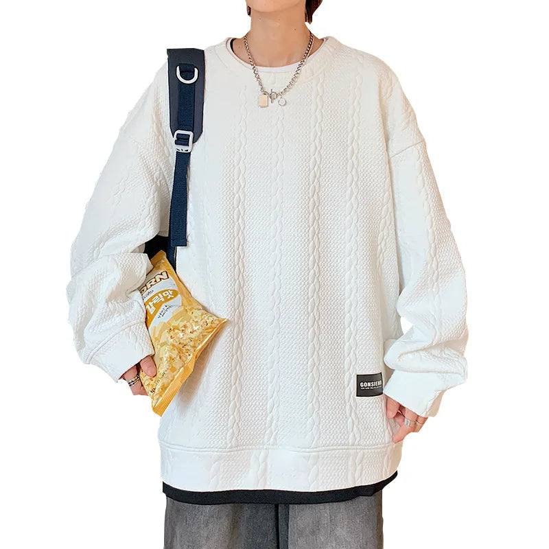 HEARUJOY  -  Korean Style Teenager Loose Round Neck Sweatshirt Men's Trendy Brand Long-sleeved Pullover Spring Autumn