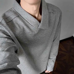 HEARUJOY  -  Autumn New Male Solid Color Irregular Long-Sleeved T-Shirt American Retro Fashion Trend Street Loose Casual Niche Men's Top