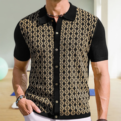HEARUJOY  -  Summer New Men's Short-Sleeved Jacquard Cardigan Knitted Shirt Retro Fashion Trend Casual Loose Breathable Niche Men's Tops