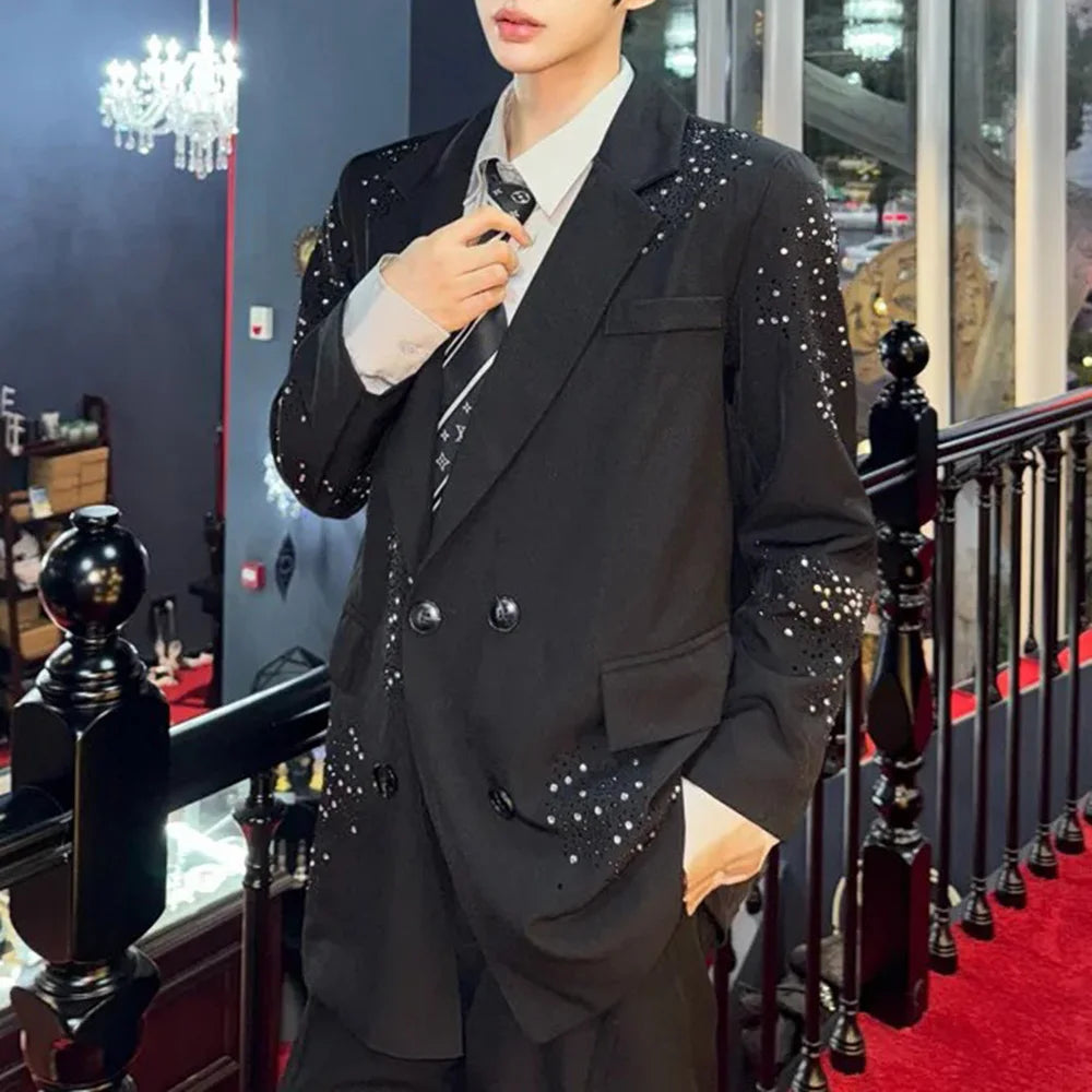 HEARUJOY  -  Mens Jacket Hot Diamond Shoulder Pad Suit Jacket Spring Fashion Shiny Stage Performance Niche Long-Sleeve Top Men'S 2025 New