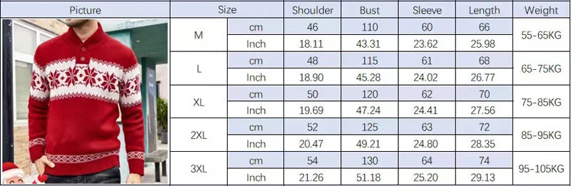 HEARUJOY  -  Autumn Winter New Men Jacquard Sweater Polo Shirts Coat Christmas Snowflake Printed Tees Tops Knitted Stand Collar Clothing