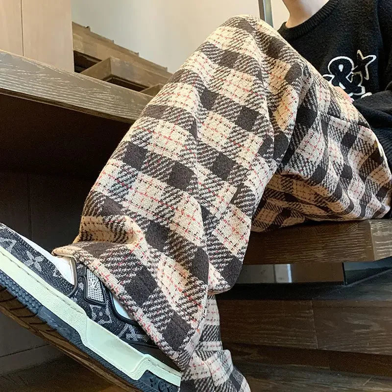 Hearujoy Green Plaid Pants Men Harajuku Winter Wide Leg Checked Trousers Male Oversize Big Size Casual Sweatpants Streetwear 8XL