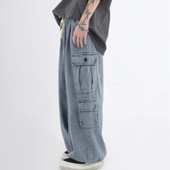 Hearujoy Baggy Cargo Jeans Men Oversize Wide Leg Denim Trousers Male Cargo Pants Japanese Casual Loose Streetwear Hip Hop