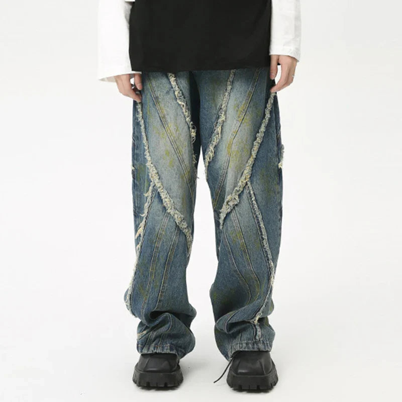 Hearujoy Fashion Summer New Men's Straight Denim Pants Korean Style Loose Pockets Zippers Male Casual Wide Leg Trousers 2024 9C6092