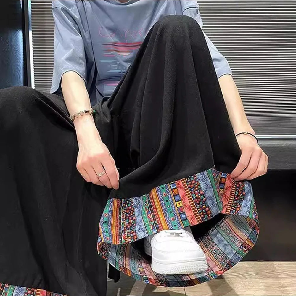 HEARUJOY  -  Mens Skirt Pants Ethnic Style Y2k Casual Pants Spring Fashion Youth All-Match Hakama Wide-Leg Pants Men'S Clothing 2025 New