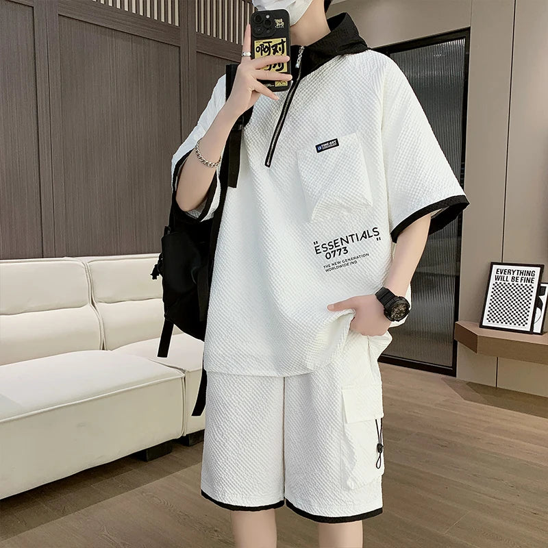 HEARUJOY  -  Summer 2 Pieces Set Tracksuit Men's Hoodies T-Shirt Shorts Harajuku Streetwear Oversized Men Sets Short Outfits Suits