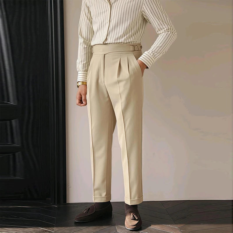 HEARUJOY  -  Men's Light Luxury Fitting Well Draped Baggy Suit Pants Casual Button-down Solid Color Straight Premium Elegant Dress Pants