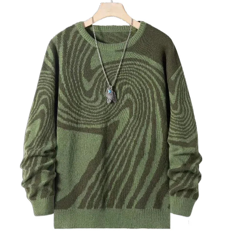 HEARUJOY  -  Men Jacquard Pattern Sweaters Knitted Tops Long Sleeve Round Pullover Thicken Warm Knitwear Autumn Winter Harajuku Streetwear
