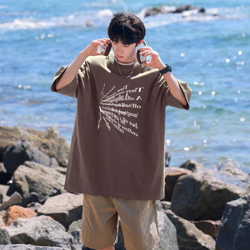 HEARUJOY  -  T Shirt Oversized Cotton For Men White 5XL Men's Letter Print T-shirts Men Casual Wear Summer Tee Shirts Big Size Clothing