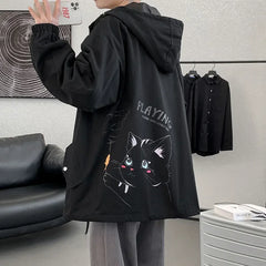 HEARUJOY  -  Men's Oversized Jackets Cotton With Hat Man Cat Print Coat Casual Wear Autumn 5XL Safari Style Jacket For Men Fashion Outerwear