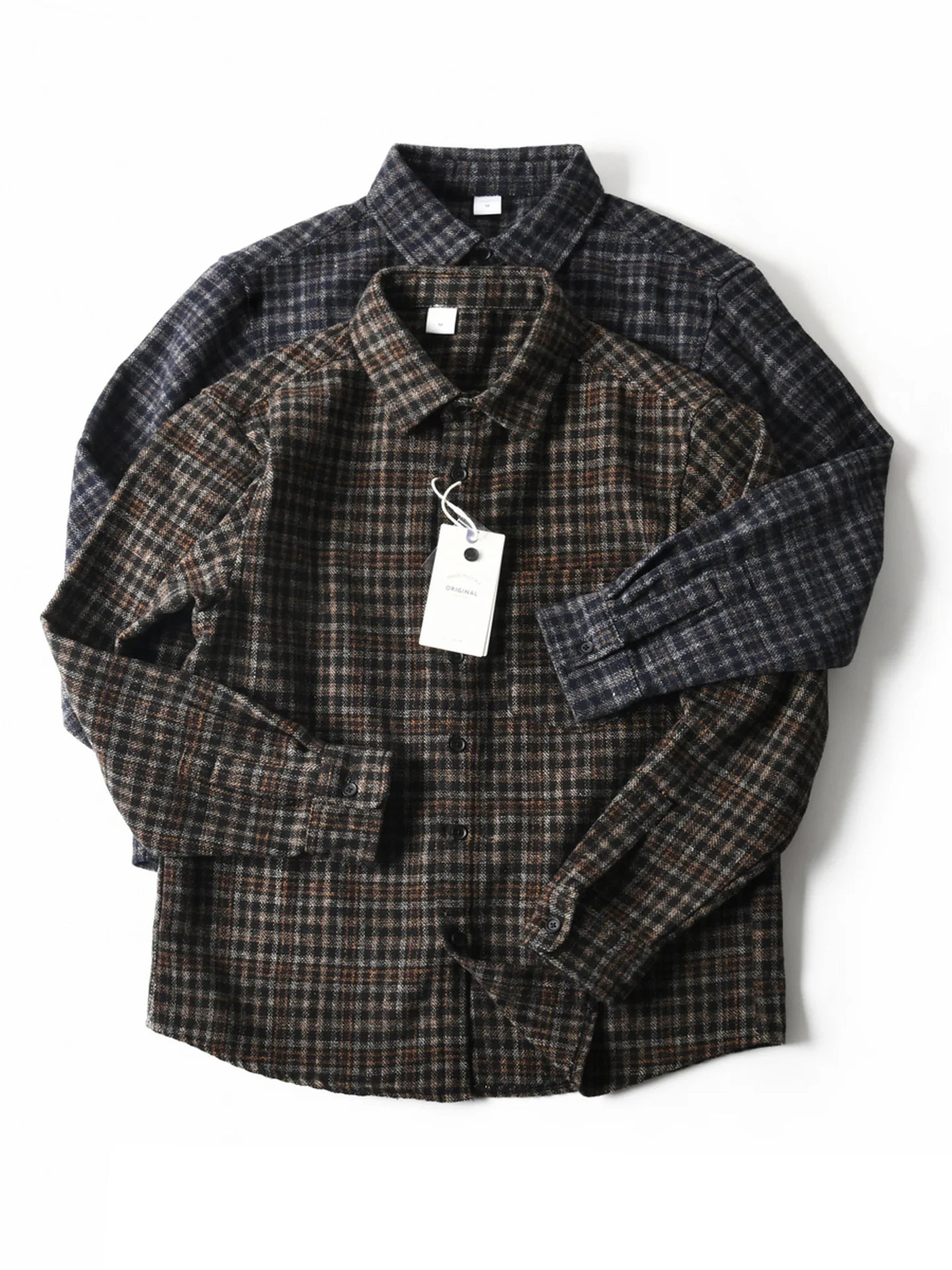 HEARUJOY  -  Autumn Winter American-style Brushed Fleece Skin-friendly Warm Breathable Loose-fit Casual Turn-collar Check Plaid Shirt for Men