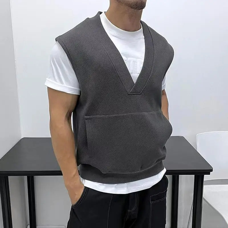 HEARUJOY  -  Oversized Men Vest Spring Autumn V-neck Sleeveless Sweatshirt Fashion Leisure Tank Top Fat Tshirts Coat Plus Size Suitable 150KG
