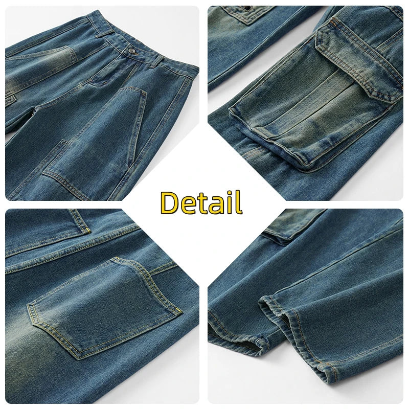 Hearujoy New Streetwear Patchwork  Jeans Cargo Pants Loose Plus Size Wide Leg Pants Harajuku Casual Denim Pants Men Clothing Y2K