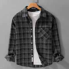 HEARUJOY  -  Streetwear Plaid Plus-Size Long Sleeve Shirt for Men Fashion Versatile Literary Casual Loose Brushed Fleece Check Top Jacket