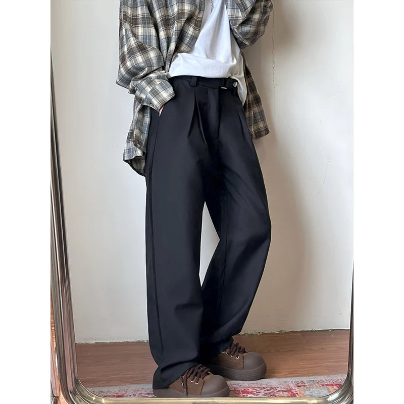 HEARUJOY  -  Gray Suit Pants Men Oversized Social Mens Black Dress Pants Korean Loose Wide Leg Pants Mens Office Formal Trousers M-3XL