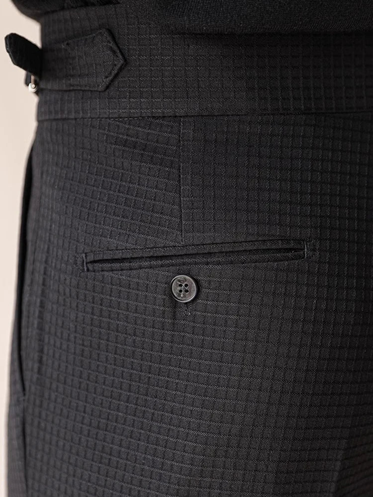 HEARUJOY  -  Naples Style High Waist Pants Mens Stylish Waffle Textured Slim Straight Trousers Men Autumn Casual Button Lace-up Suit Trousers