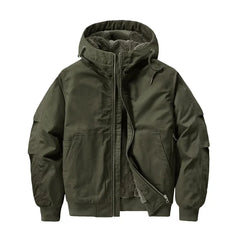 HEARUJOY  -  Men's New Autumn and Winter Cotton Jacket with Fleece Thickened Cargo Flight Short Plus Size Hooded Quilted Jacket