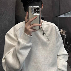 HEARUJOY  -  Men Sweatshirt Side Zip Casual Tshirt Autumn Streetwear Fashion Trend Youth All-Match Daily Long-Sleeved Top Male Men'S Clothing