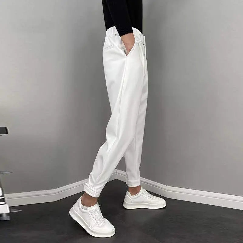 HEARUJOY  -  Summer Fashion Leggings Trendy Versatile Suit Pants Men's Solid Patchwork Zippere Button Pockets 9-inch Straight Casual Trousers