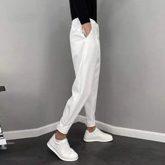 HEARUJOY  -  Summer Fashion Leggings Trendy Versatile Suit Pants Men's Solid Patchwork Zippere Button Pockets 9-inch Straight Casual Trousers