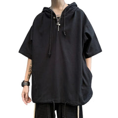 HEARUJOY  -  Casual Outing Black Men Hooded T-Shirt Oversize T Shirt Korean Style Tee Black Casual Shirt Yellow Casual Shirt