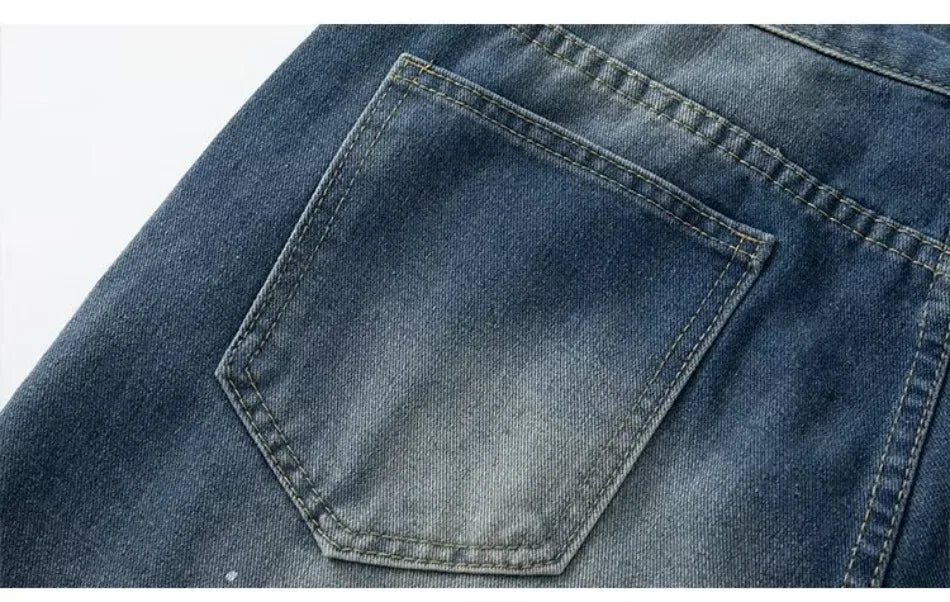 HEARUJOY  -  Street American Micro Flared Jeans Mens Petal Embroidery Washed Cowboy Pants Straight Tube Burr Edge Hip Hop Denim Trousers