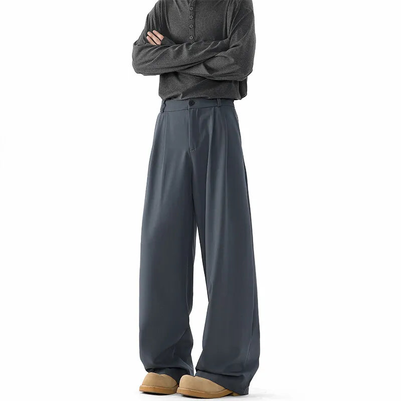 HEARUJOY  -  Grey Suit Pants Men Fashion Society Mens Black Dress Pants Korean Loose Casual Straight Pants Mens Office Formal Trousers M-3XL