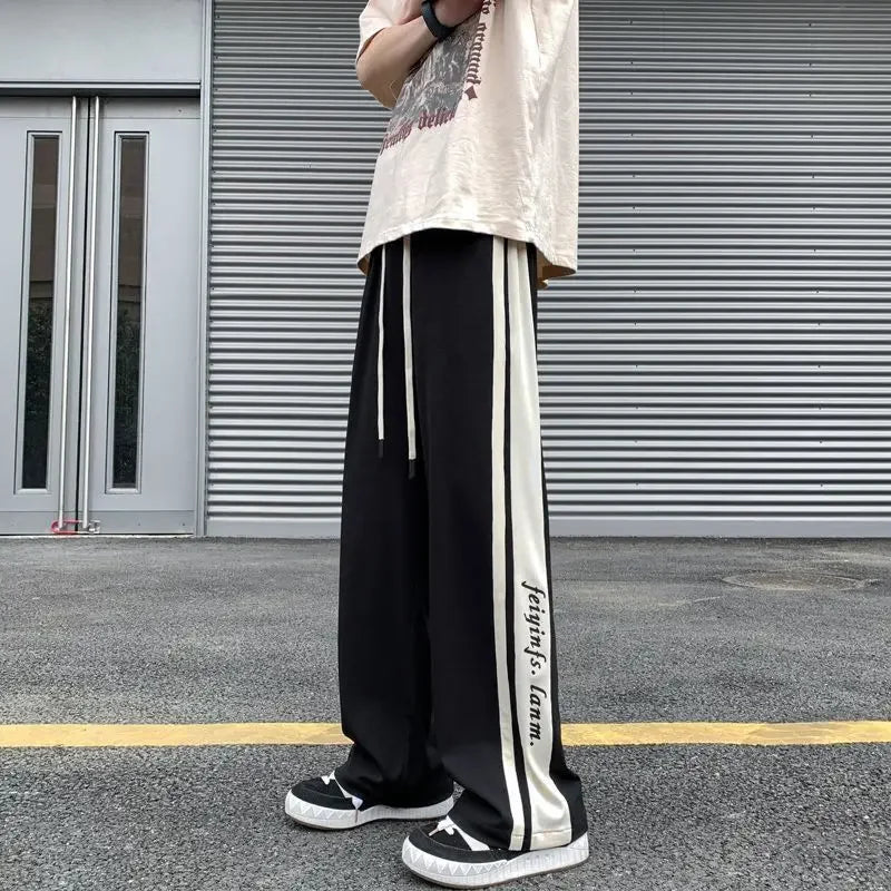 Hearujoy Man Sports Pants Thin Trousers Striped Straight Summer Xxxl Loose Sport Korean Popular Clothes Y2k Baggy Gym Sweatpants for Men