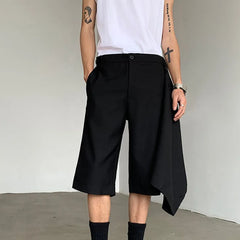 Hearujoy Dark Style Suit Shorts Men's Summer Loose Patchwork Straight Wide Leg Short Pants Trendy Menwear Solid Color 9C5519