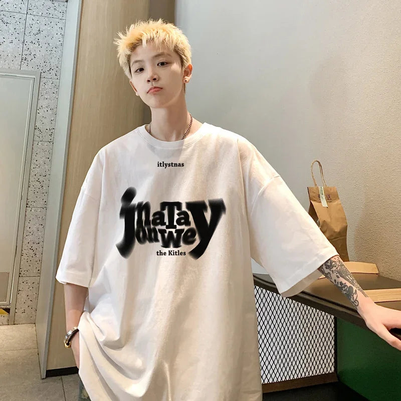 HEARUJOY  -  T Shirt Oversized Cotton For Men White 5XL Men's Letter Print T-shirts Male Casual Wear Summer Tee Shirts Unisex Big Size