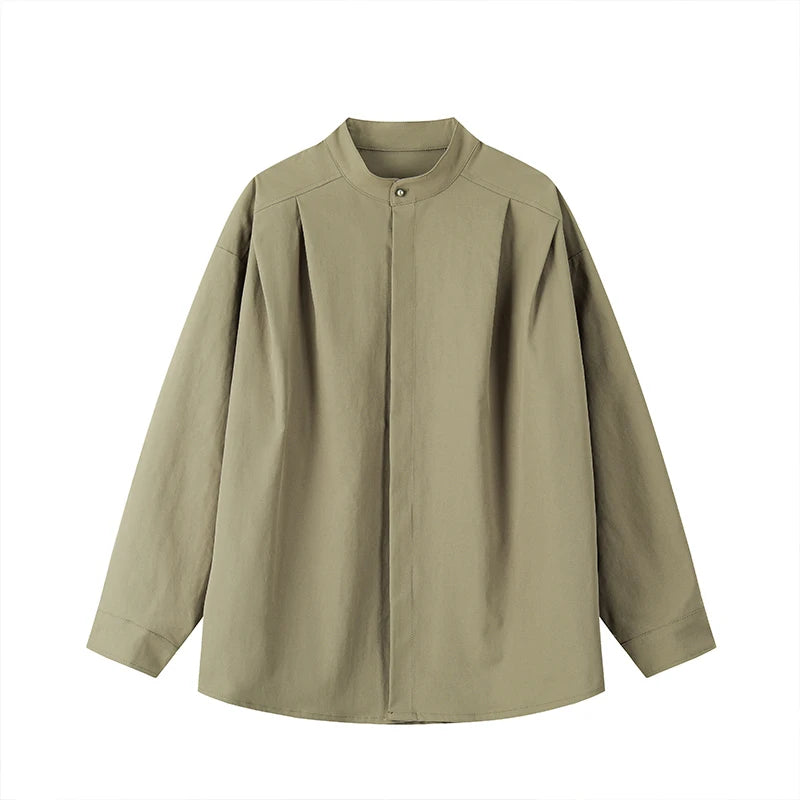 HEARUJOY  -  Long Sleeved Shirt Men Society Mens Formal Dress Shirt Korean Loose Casual Shirts Mens Stand Up Collar Shirts Large Size 5XL
