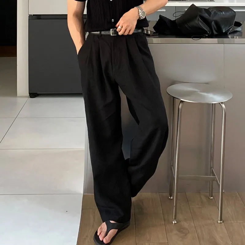 HEARUJOY  -  New Japanese Retro Men Casual Pants Luxury Draped Wide Leg Leisure Solid Color Straight Trousers High Quality Elegant Sweatpants