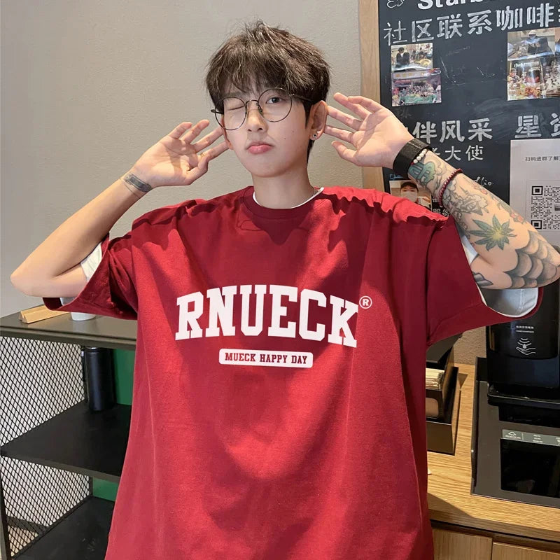 HEARUJOY  -  T Shirt Oversized Cotton For Men White 5XL Men's Letter Print T-shirts Men Casual Wear Summer Tee Shirts Big Size