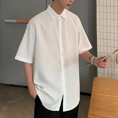 HEARUJOY  -  Draped Fashion Top L M Mens Short Sleeve Shirt Suitable For Vacation Brand New Condition Lapel Neckline Vacation Attire