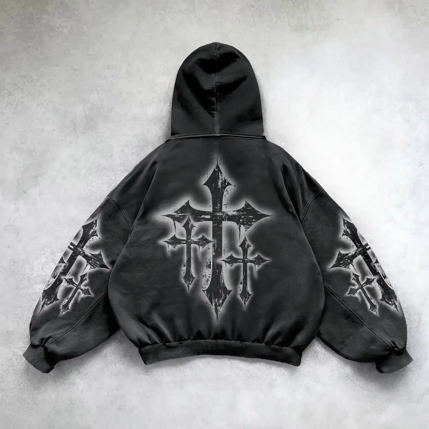 Hearujoy Gothic American character avatar cross print oversized hoodies for men 2000s vintage street hip-hop all-match casual baggy tops