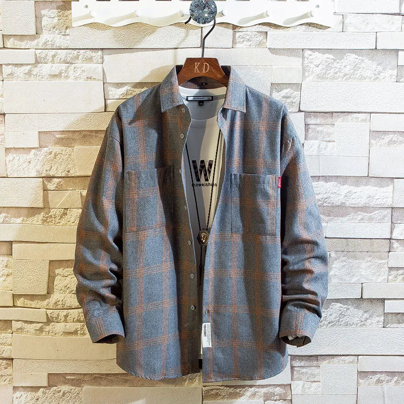 HEARUJOY  -  Men's 2025 Spring and Autumn New Casual Korean Loose Fashion Fashion Plaid Shirt