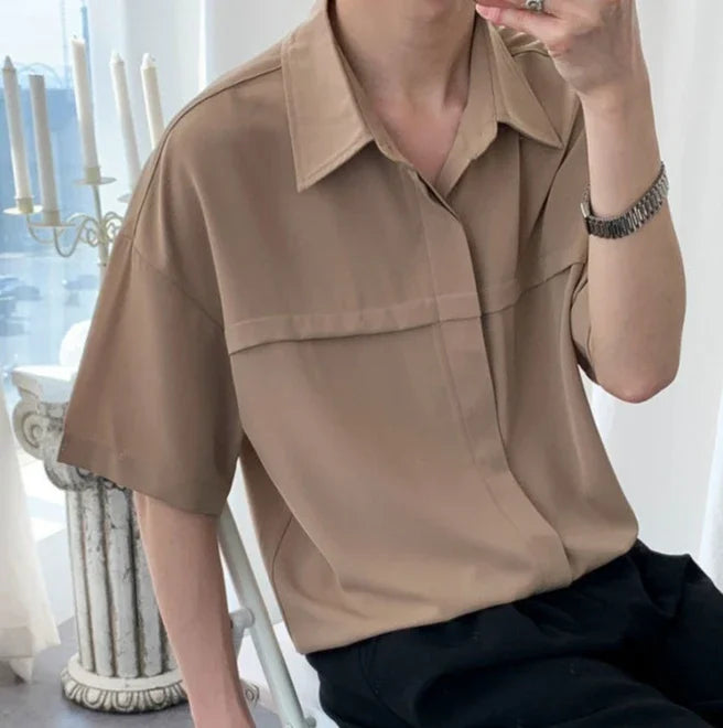 HEARUJOY  -  White Man Shirt Short Sleeve Shirts for Men Plain High Quality Luxury with Collar New in Designer Vintage Summer Casual Silk