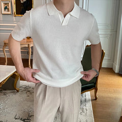 HEARUJOY  -  New Fashion Business Tops Men's Polo Shirt Light Luxury Leisure Knitted V Neck T-shirts for Man Korean Popular Short Sleeve Tees